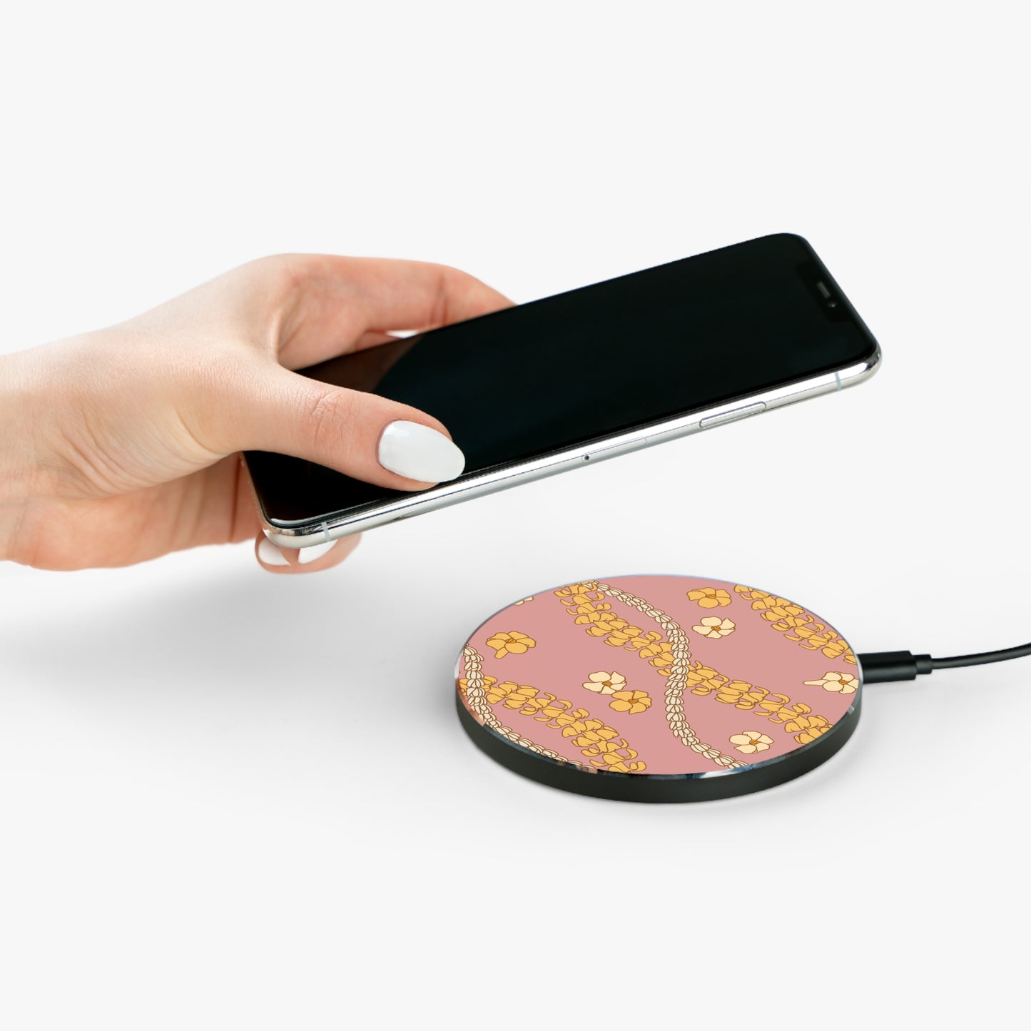 Puakenikeni and Pikake Lei Wireless Charger-Pink