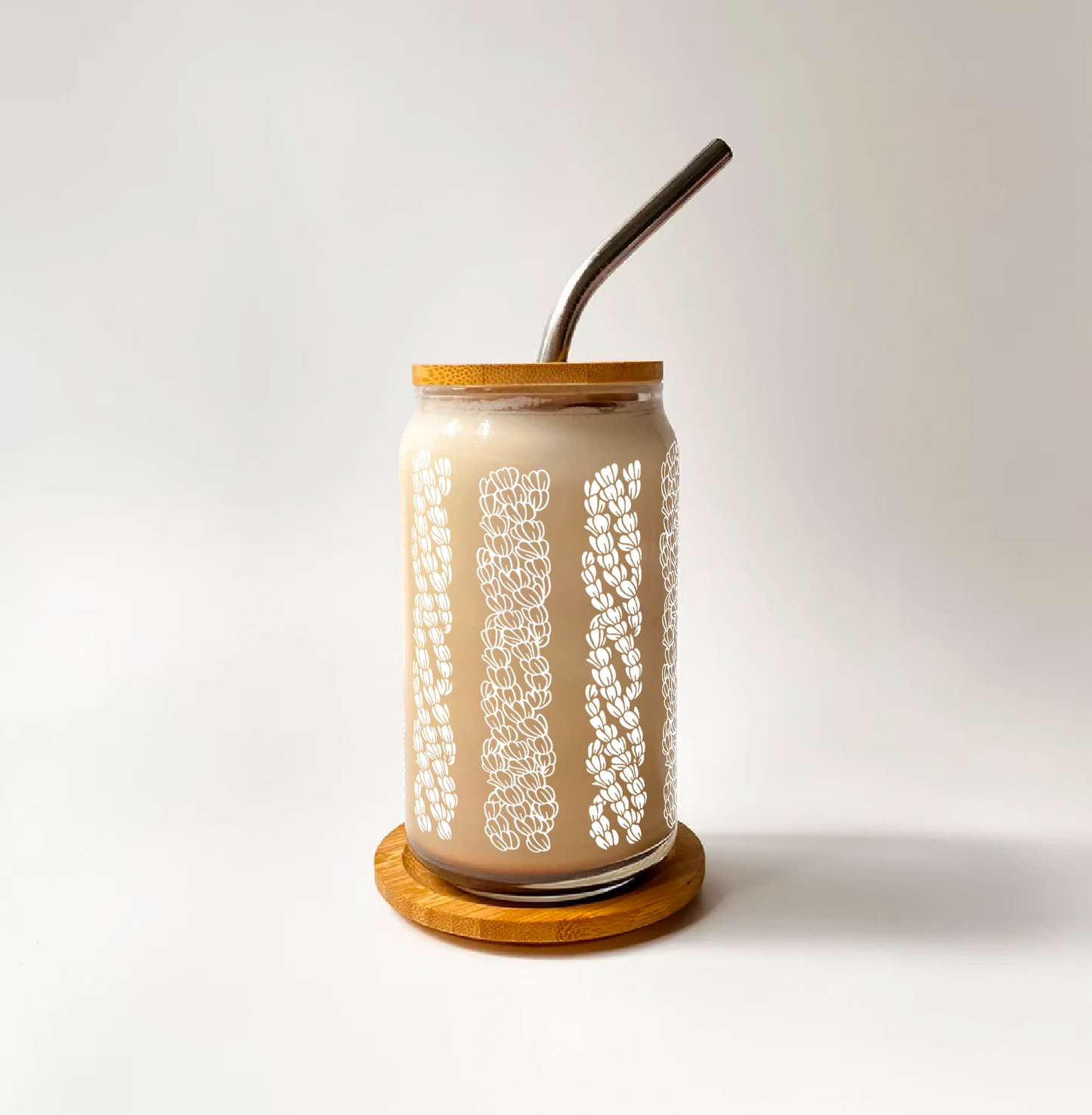 Pikake Wrap Lei Glass Can Cup