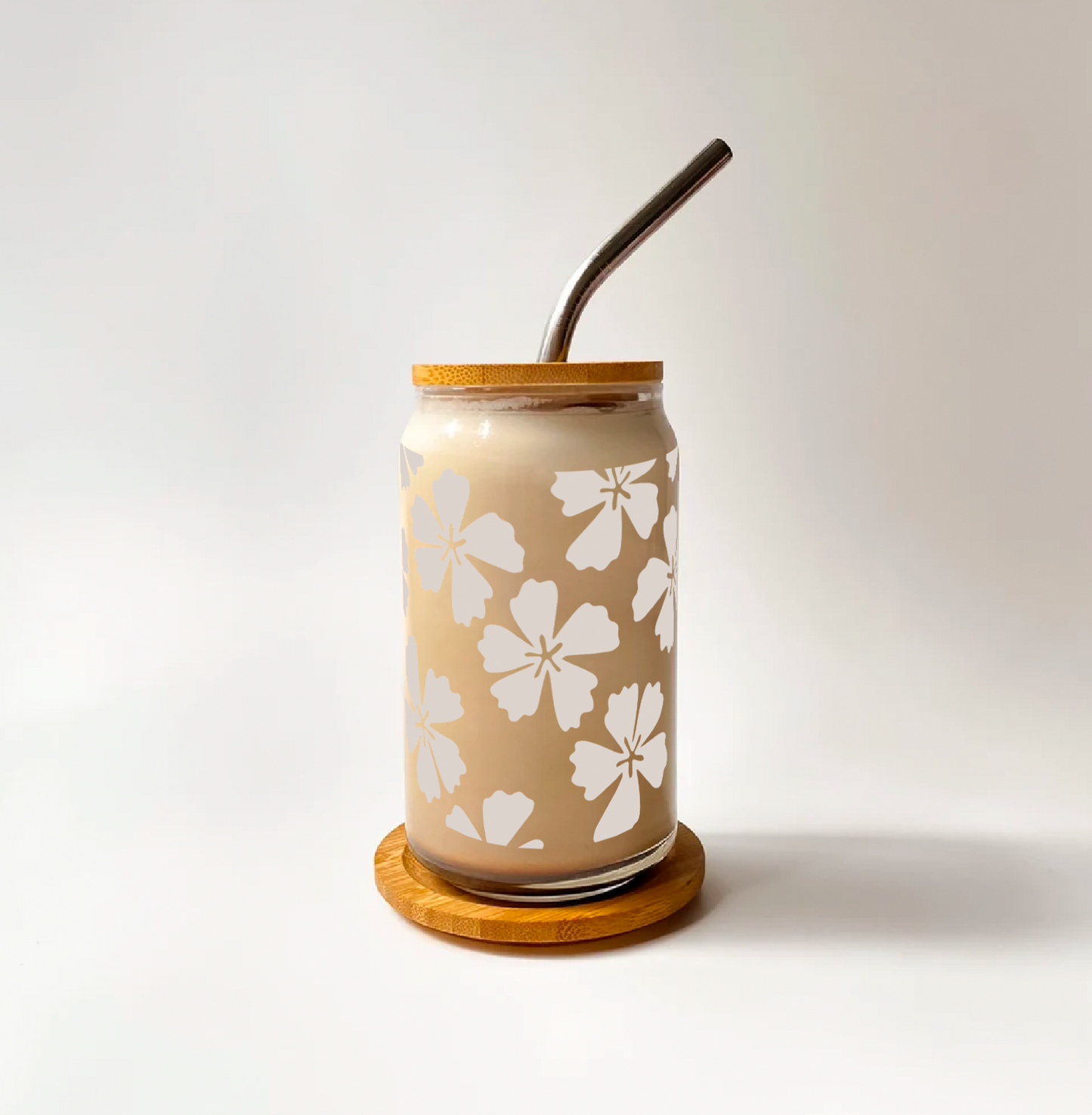 Floral Glass Can Cup