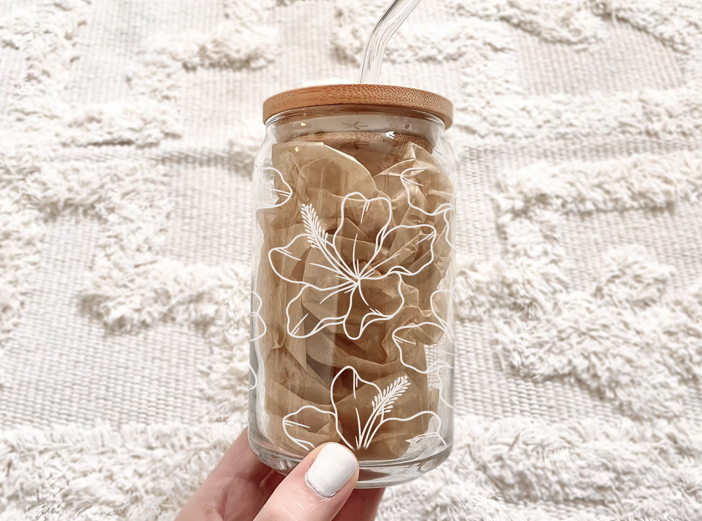 Large Hibiscus Glass Can Cups