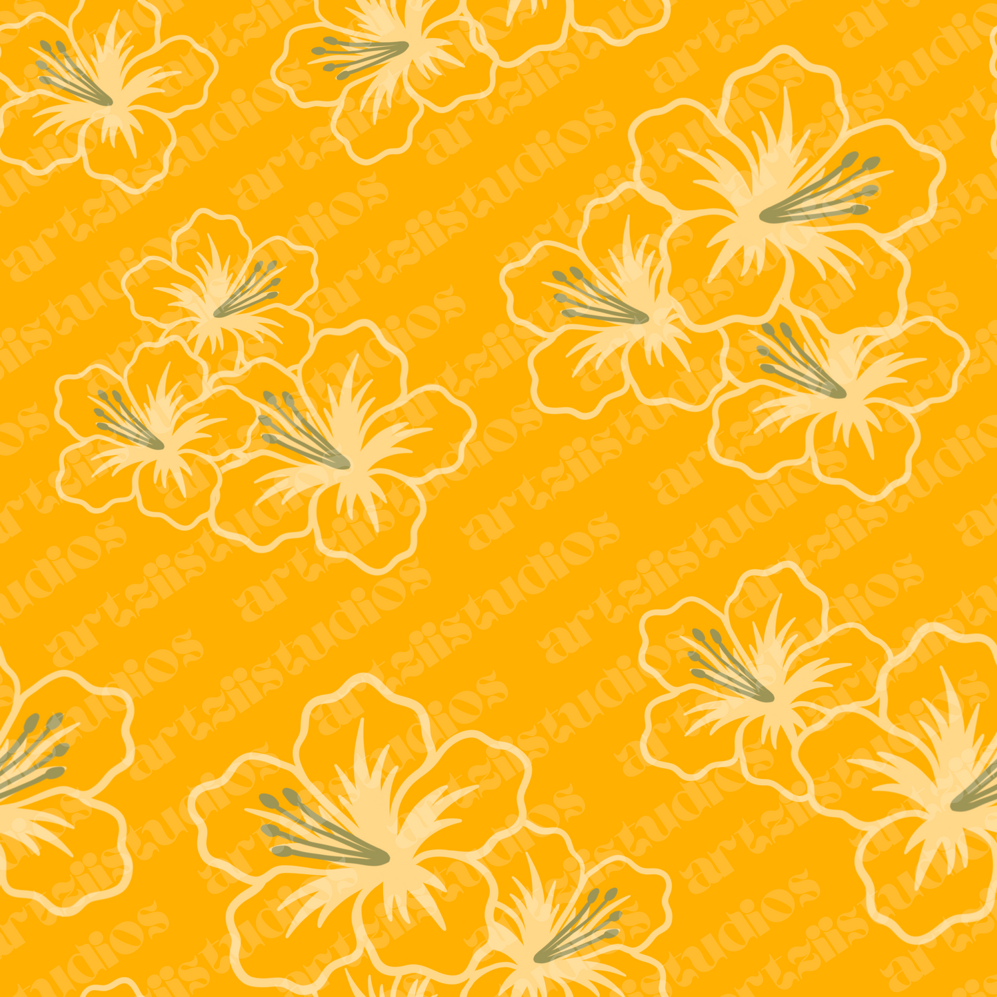 Retro Hibiscus Repeat Surface Pattern