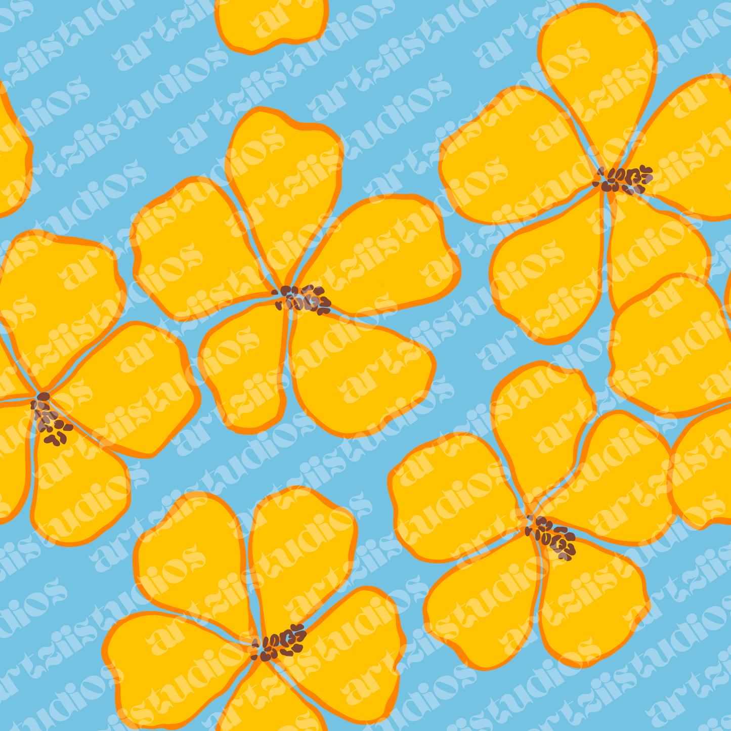 Retro Hibiscus Repeat Surface Pattern