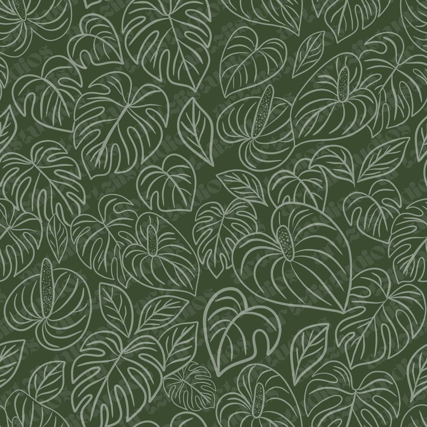 Monsterra Line Art Repeat Surface Pattern
