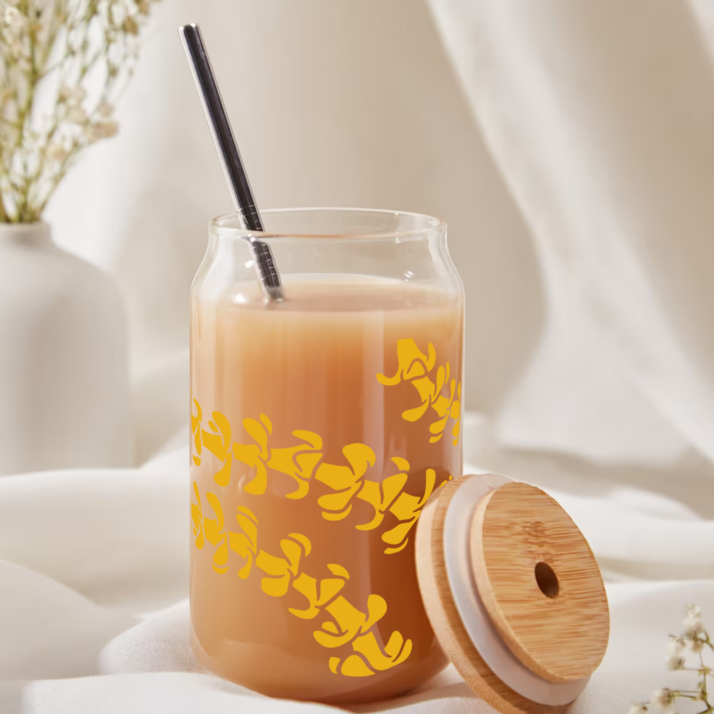 Yellow Puakenikeni Lei Glass Can Cup