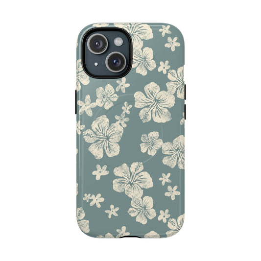 Vintage Hibiscus Phone Case | Floral Tropical Pattern, Matte Magnetic