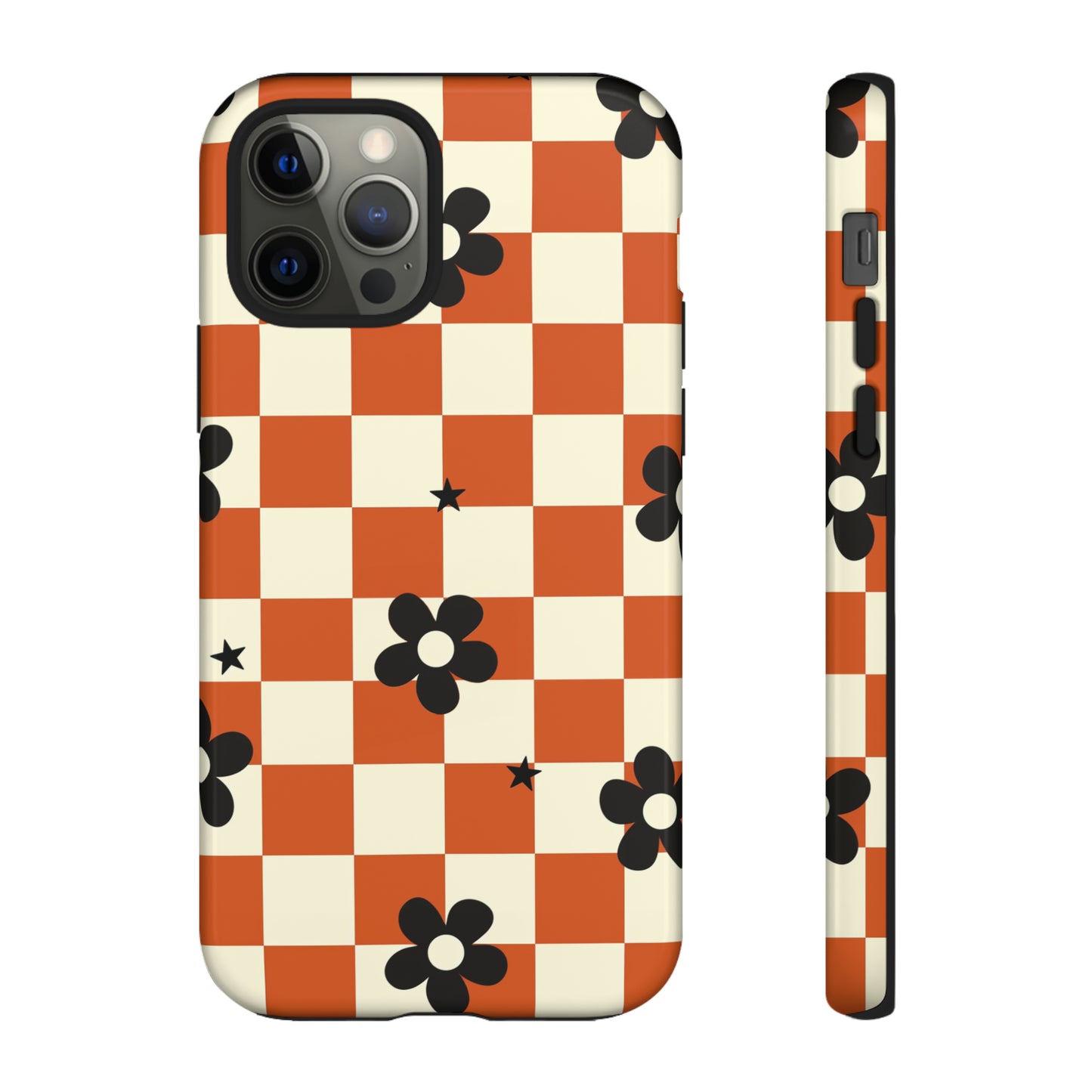 Retro Checkered Daisy Phone Case-Red