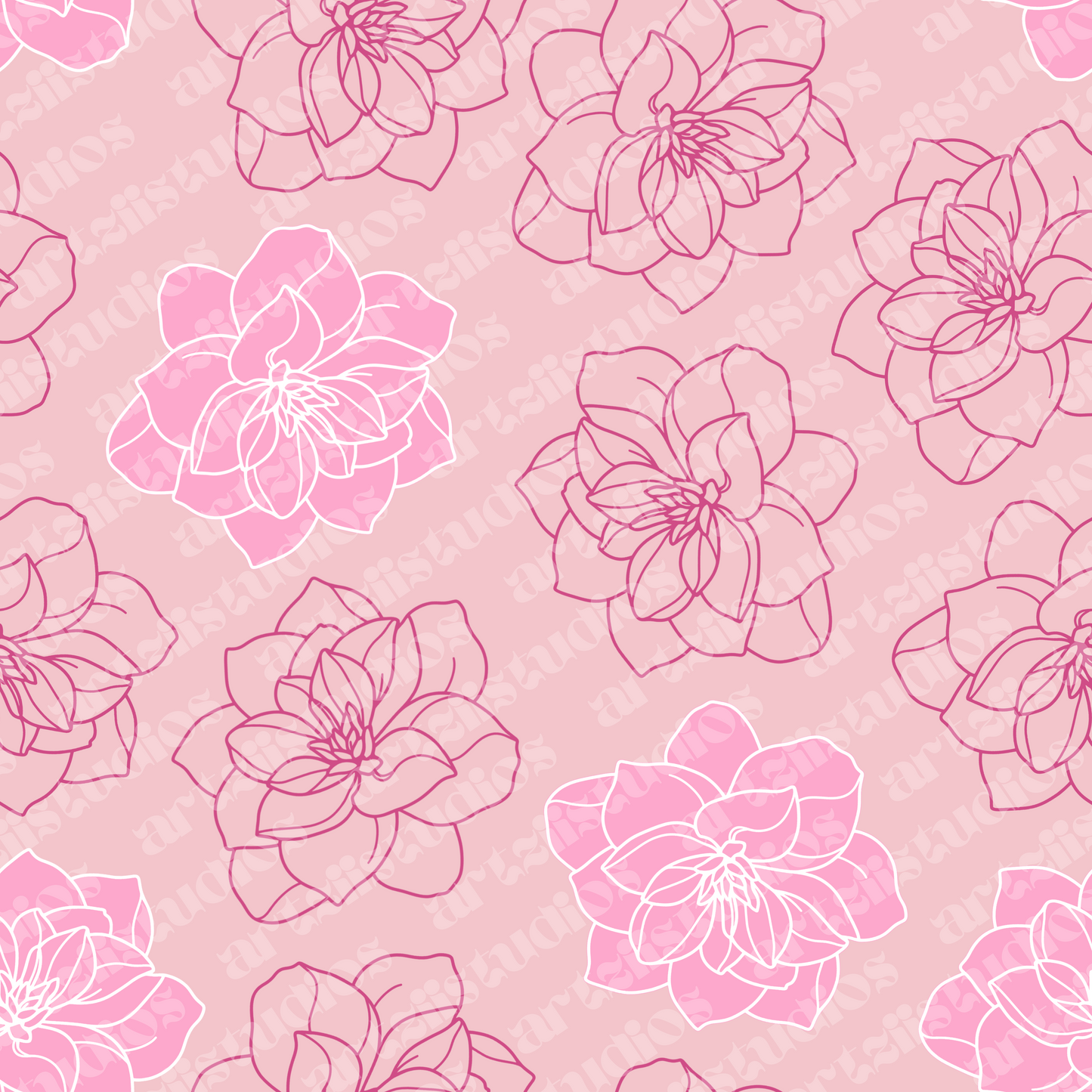 Tiare, Plumeria, Gardenia, Heliconia, and Hibiscus Surface Pattern for Kailanaho
