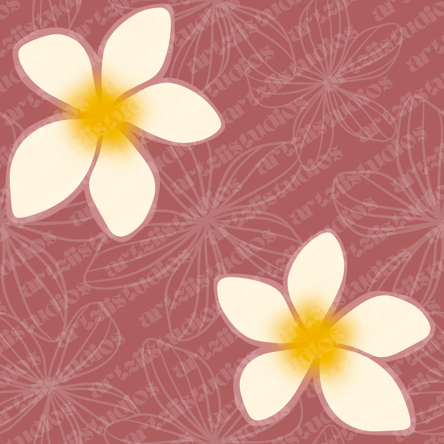 Tiare, Plumeria, Gardenia, Heliconia, and Hibiscus Surface Pattern for Kailanaho