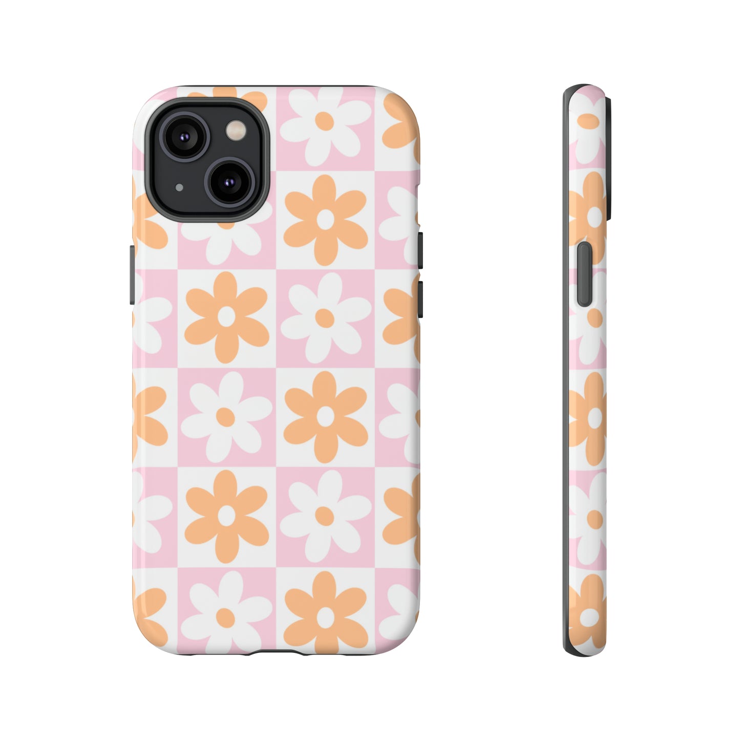 Checkered Daisy Phone Case-Pink