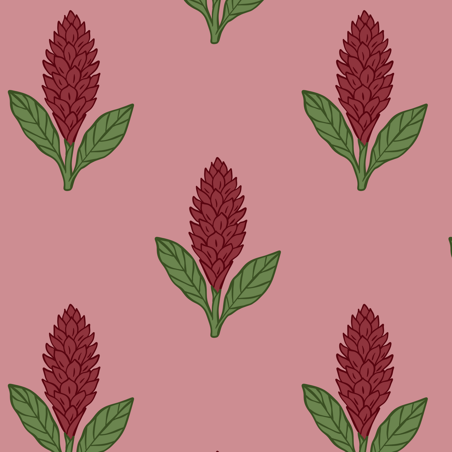 Red and Pink Ginger Flower Repeat Surface Pattern and Graphic for Ashley L