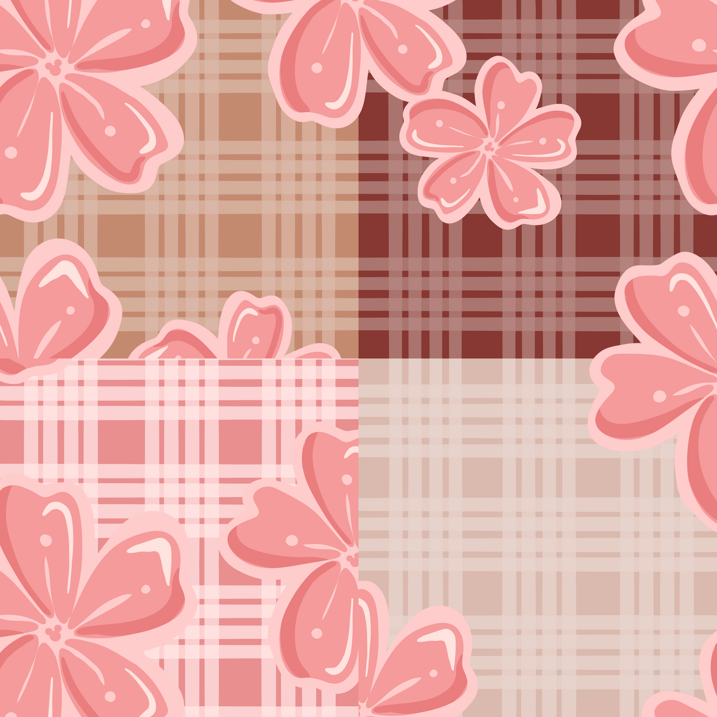 Palaka Retro Cherry Blossom Repeat Surface Pattern for Drop To Love