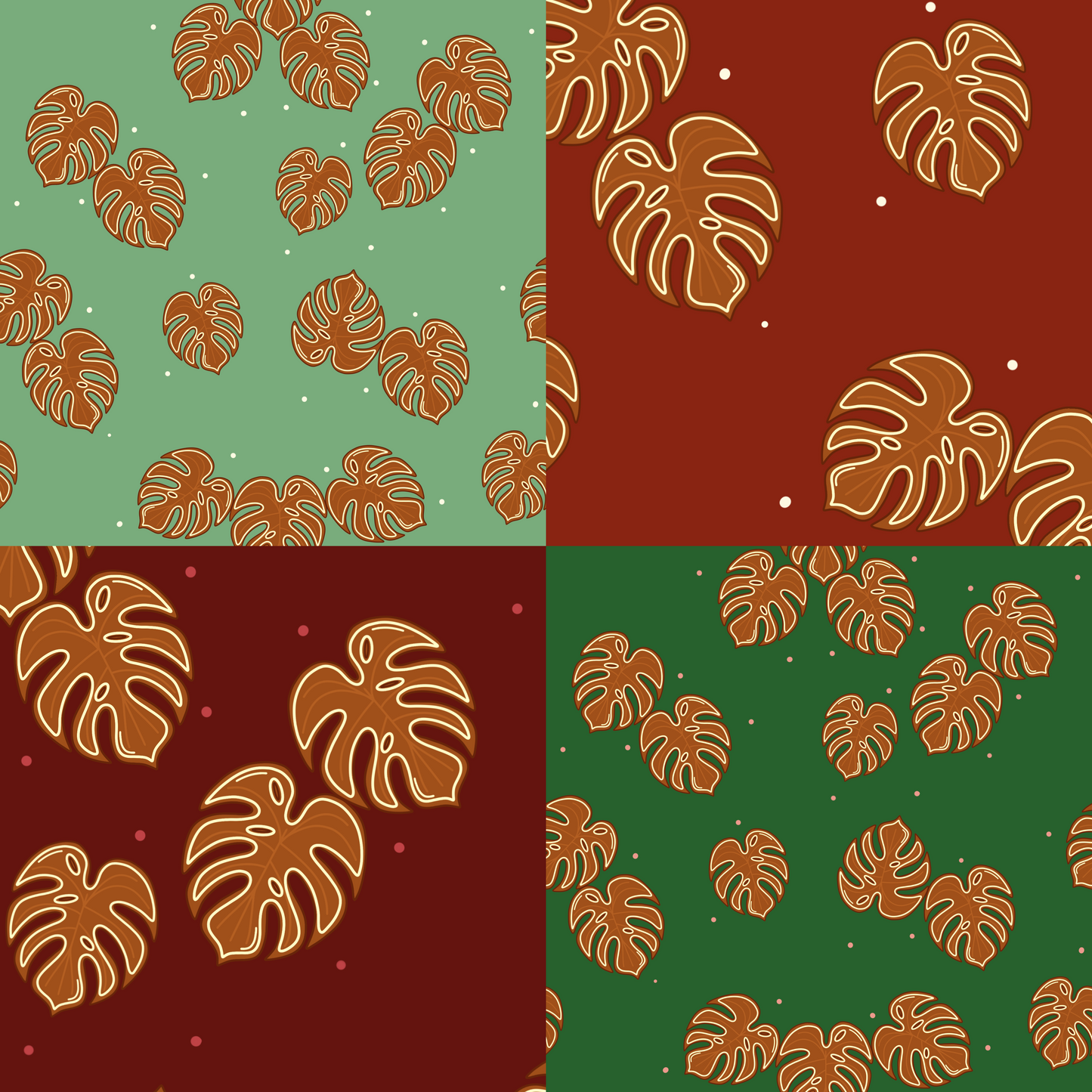 Gingerbread Monsterra Repeat Surface Pattern
