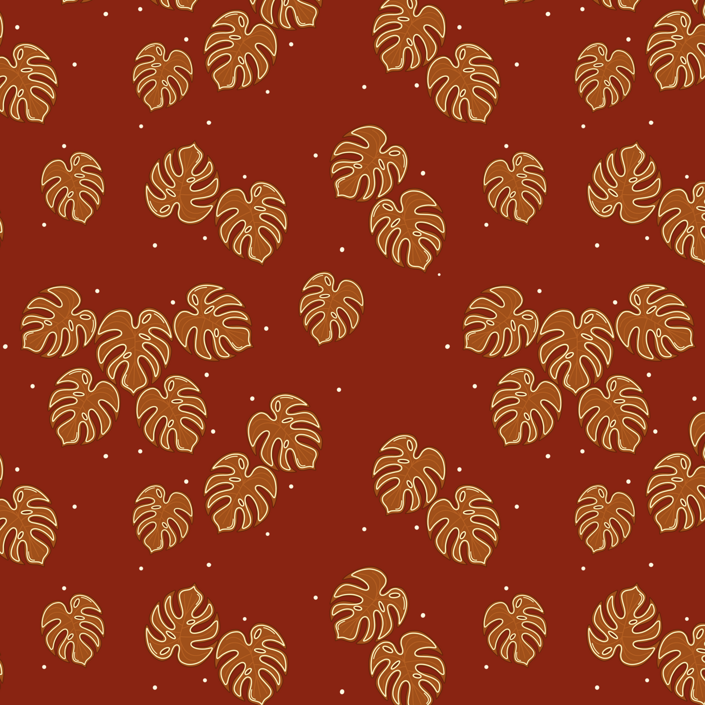 Gingerbread Monsterra Repeat Surface Pattern