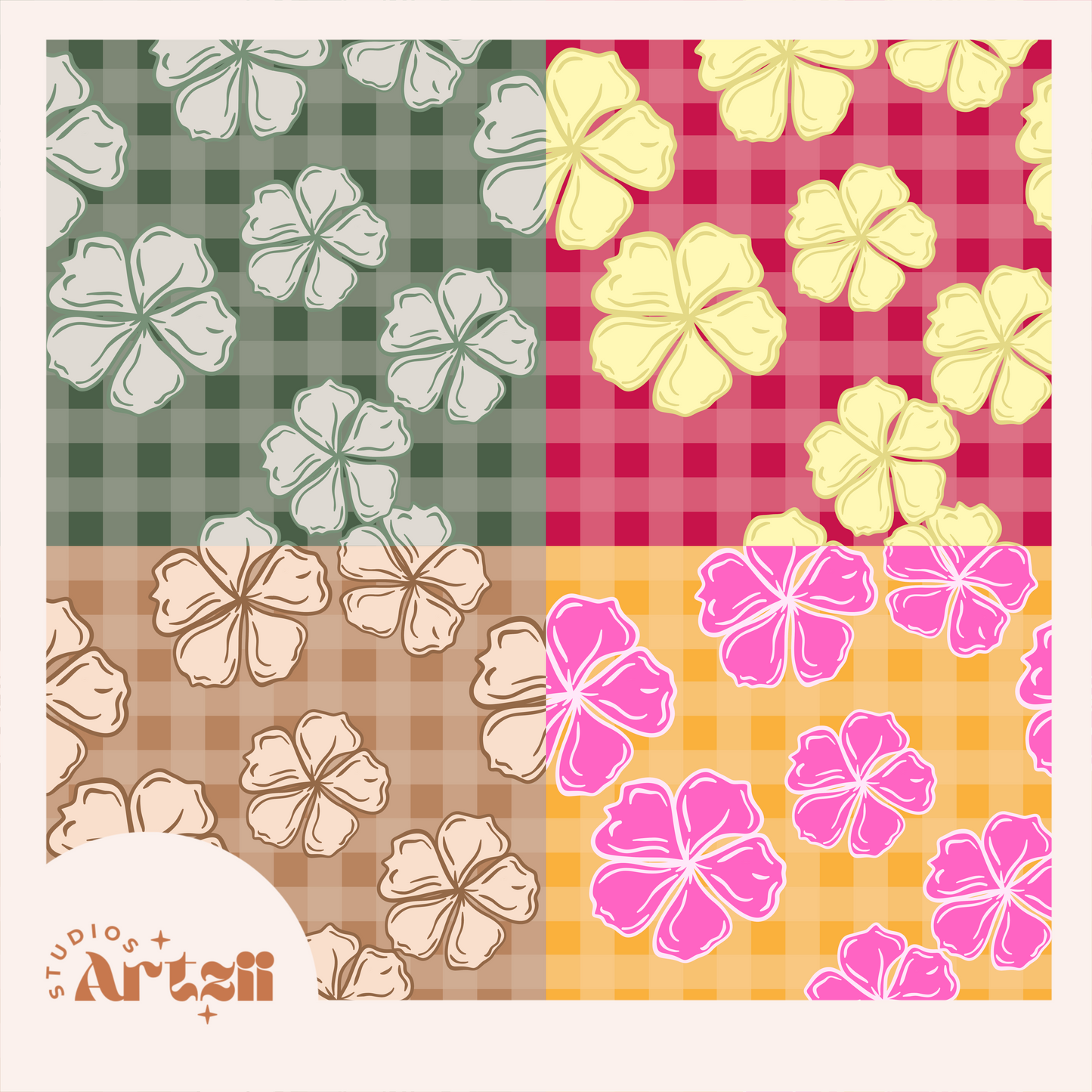 Gingham Pua Repeat Surface Pattern #50