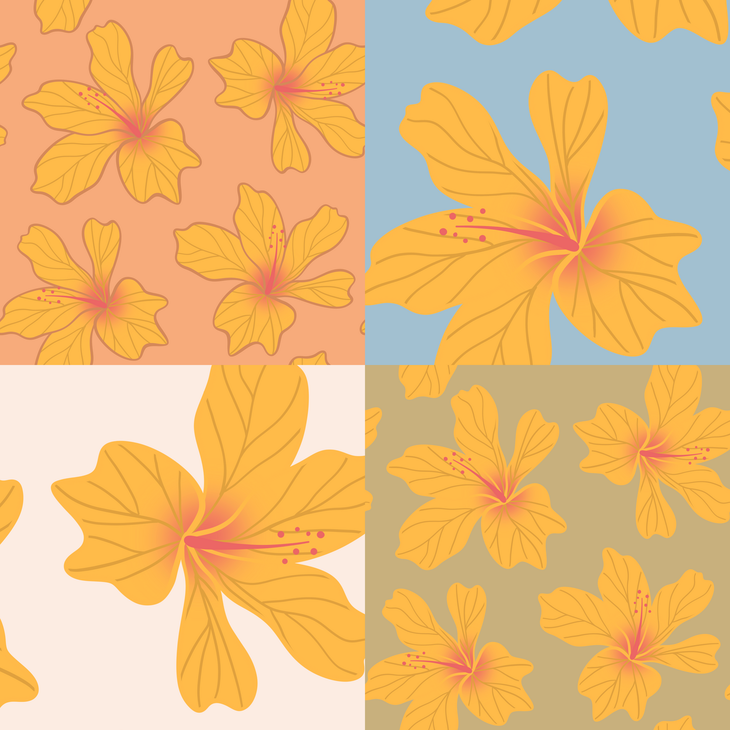 Guava Hibiscus Repeat Surface Pattern
