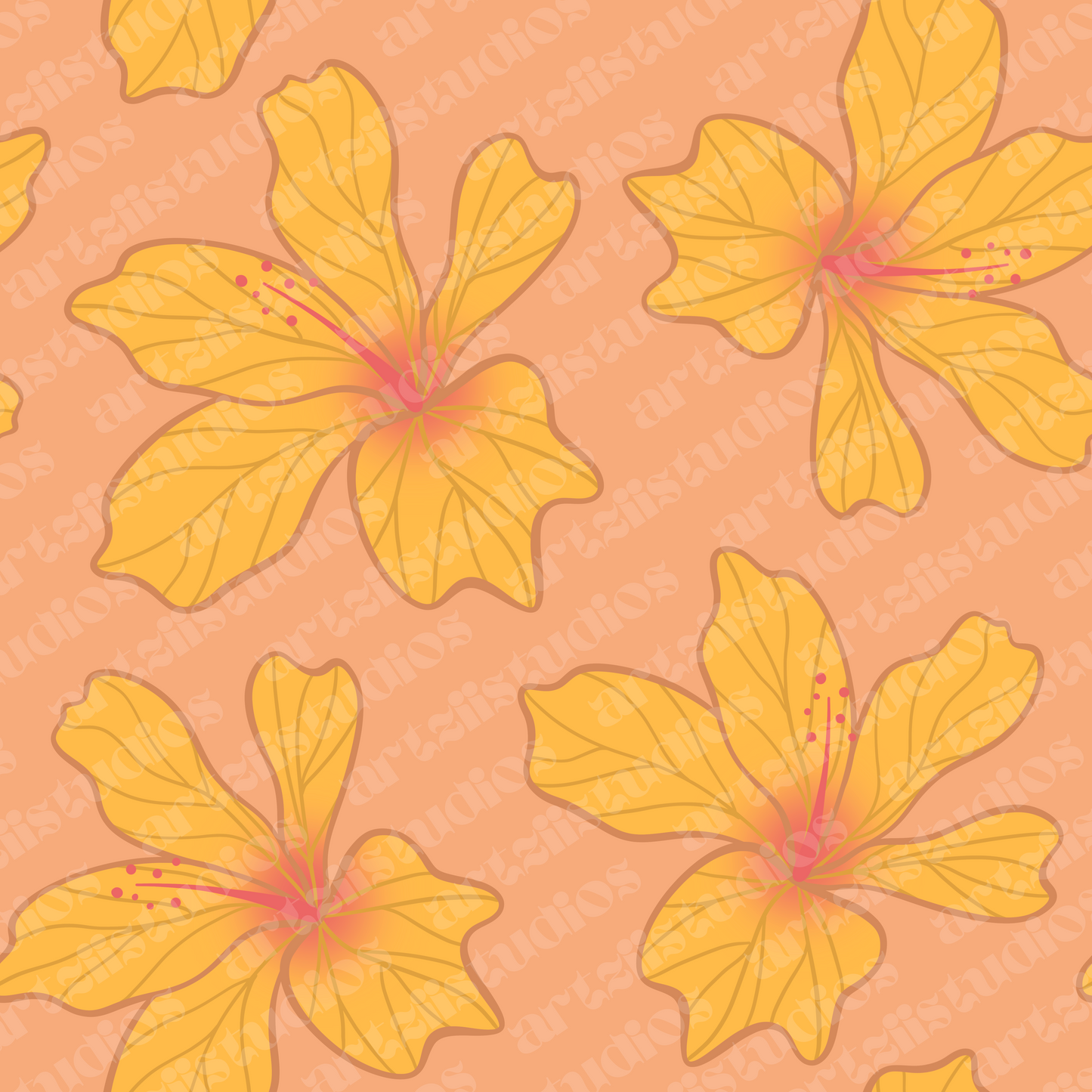 Guava Hibiscus Repeat Surface Pattern