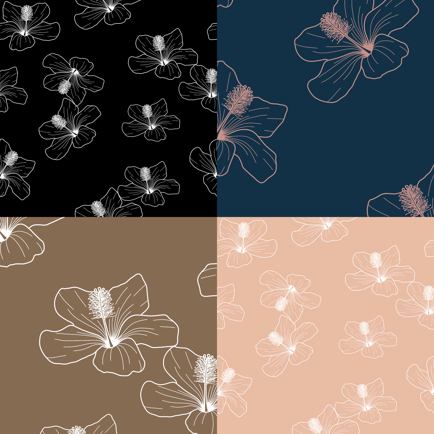 Outline Hibiscus Repeat Surface Pattern