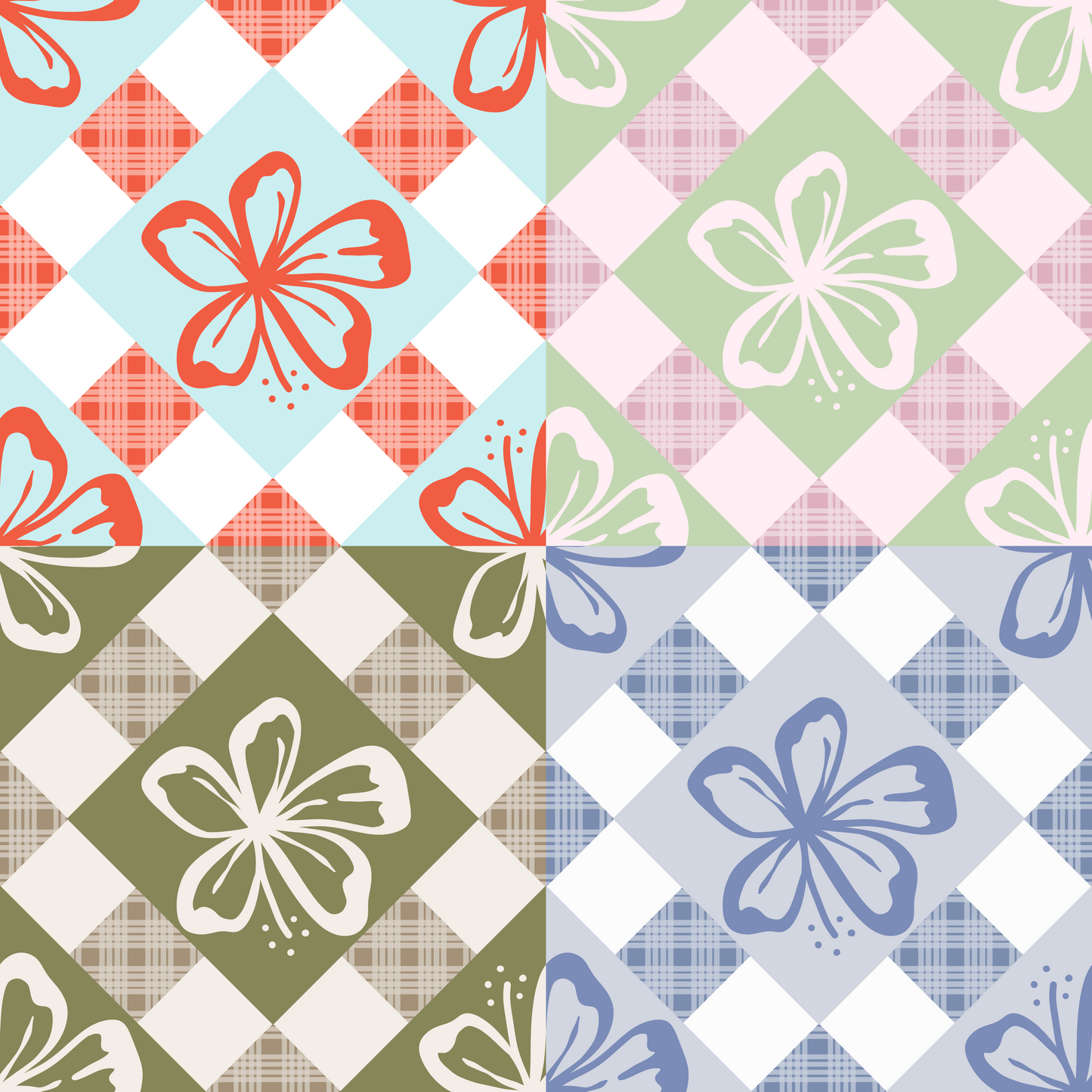 Quirky Hibiscus Repeat Surface Pattern