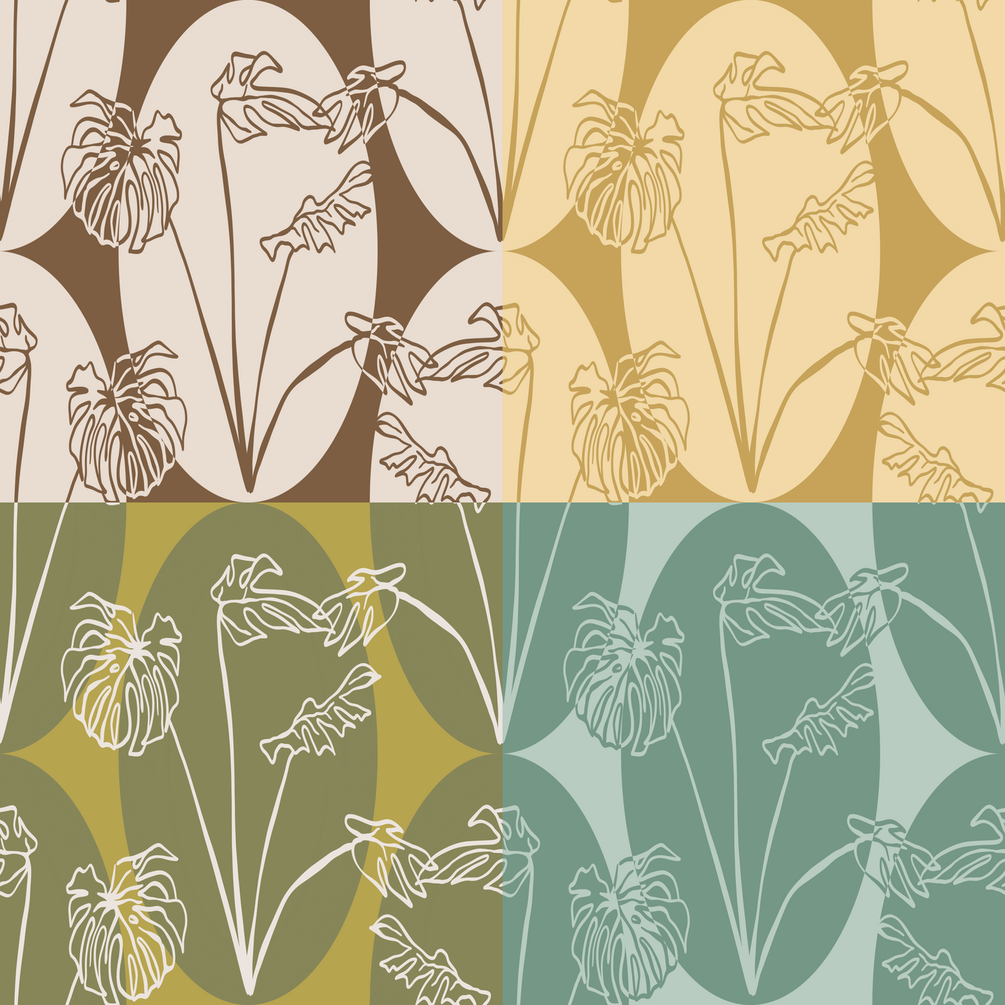 Old Fashion Monstera Repeat Surface Pattern