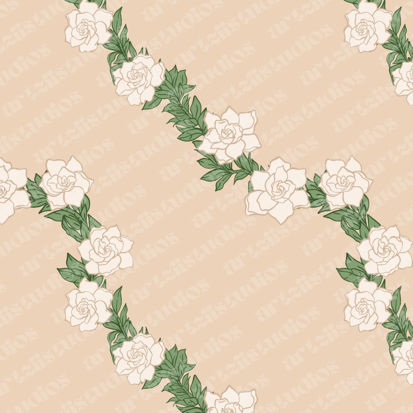 Gardenia Vine Repeat Surface Pattern