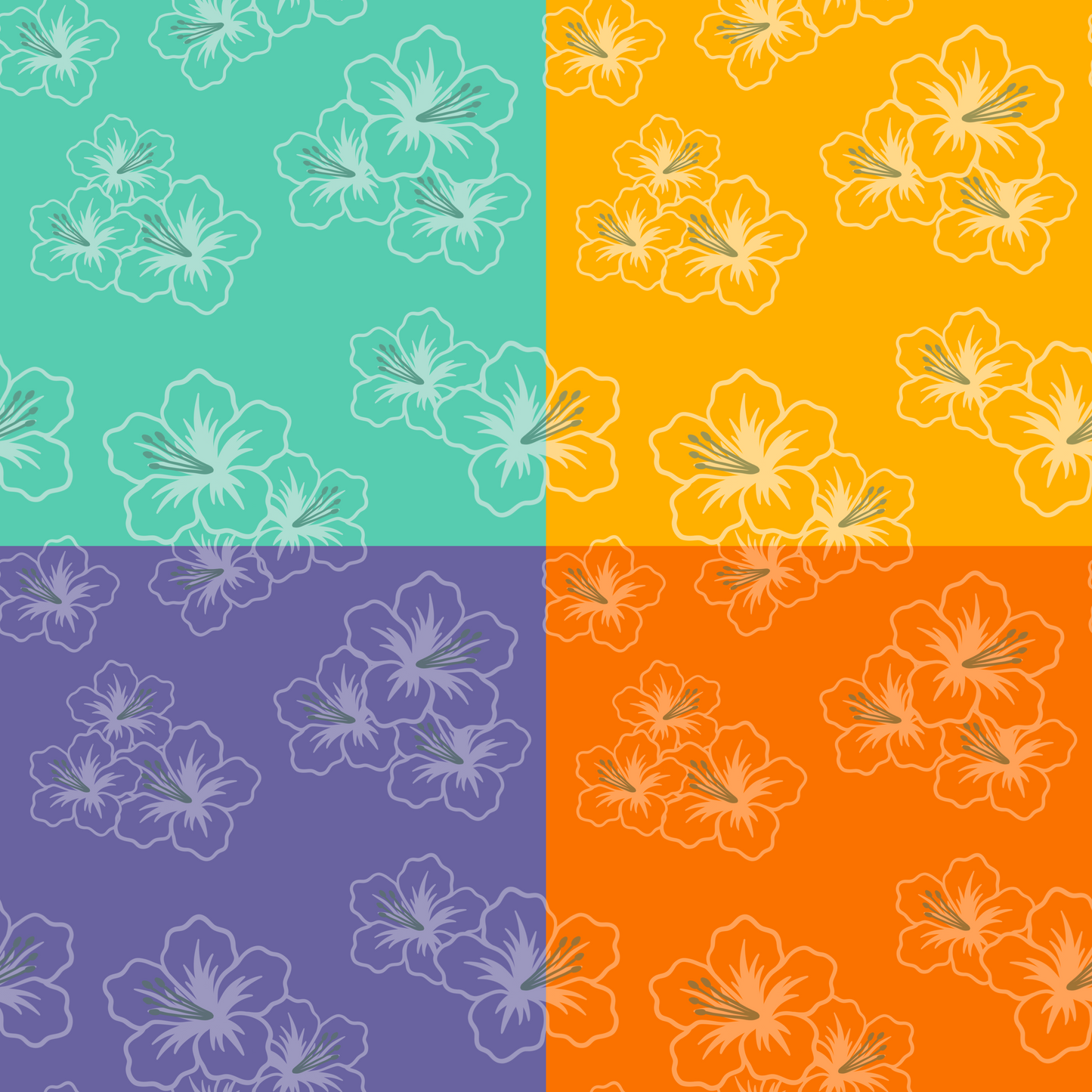 Retro Hibiscus Repeat Surface Pattern