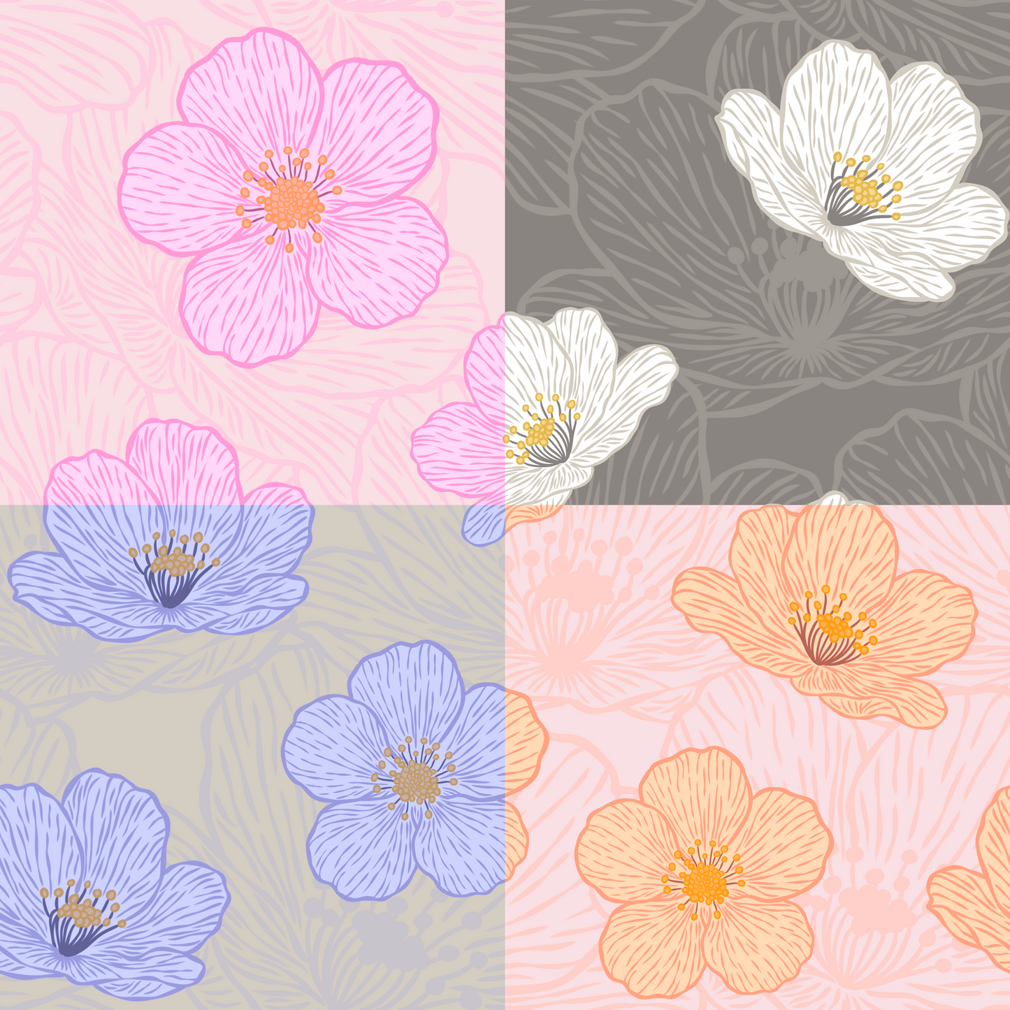 Yoshino Cherry Flower Repeat Surface Pattern