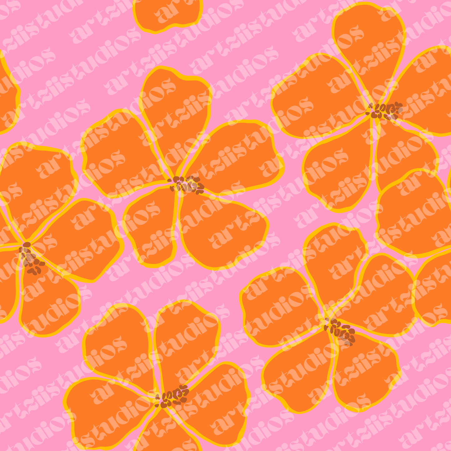 Retro Hibiscus Repeat Surface Pattern