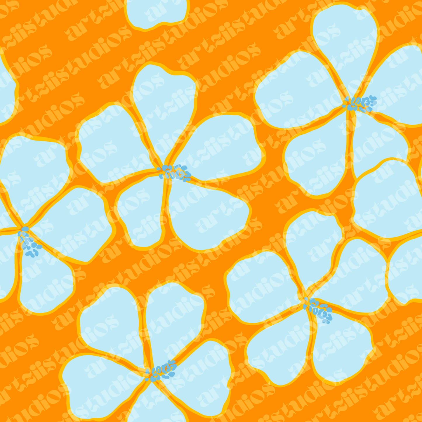 Retro Hibiscus Repeat Surface Pattern