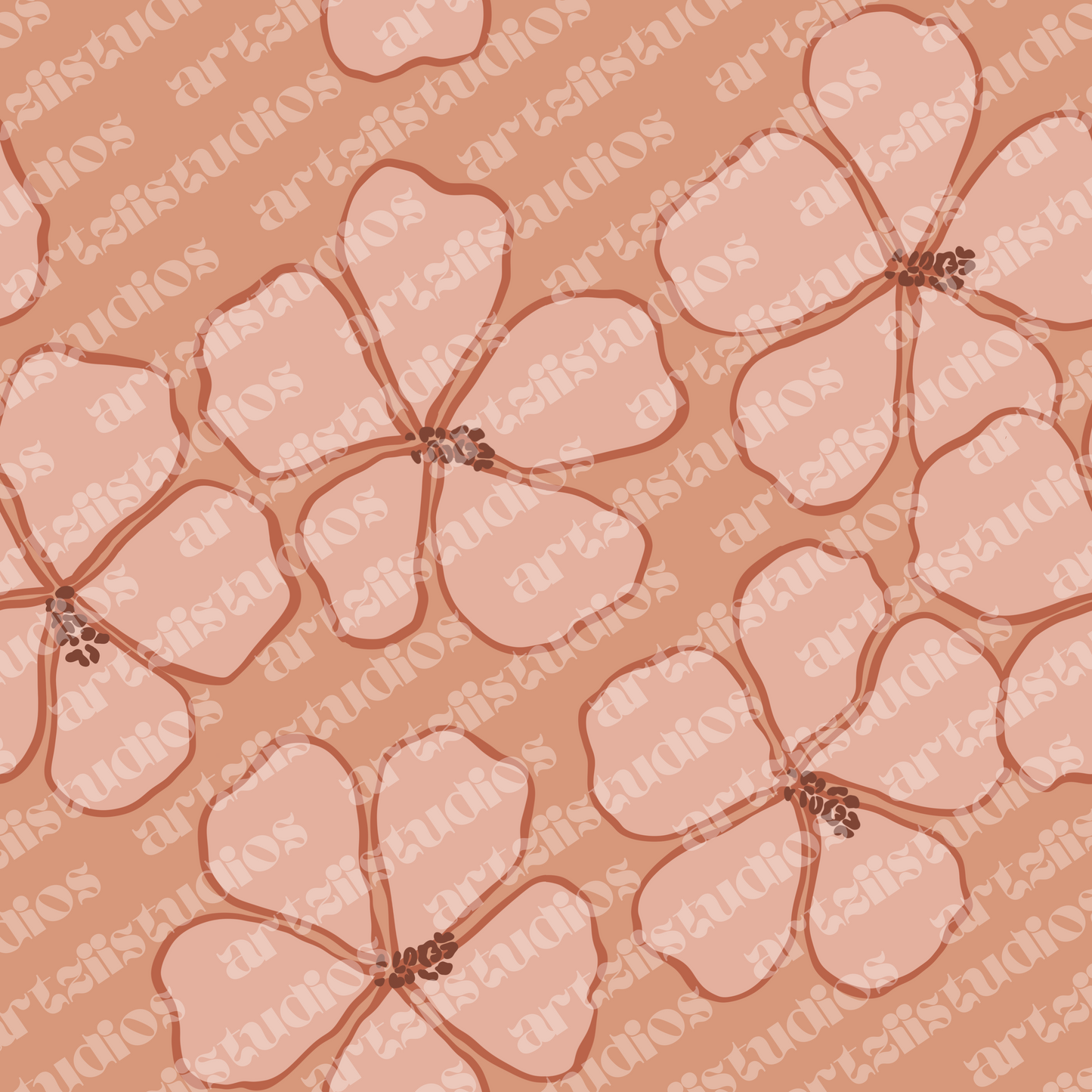 Retro Hibiscus Repeat Surface Pattern