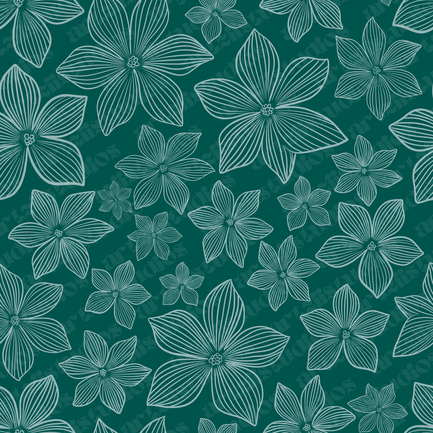 Plumeria Line Art Repeat Surface Pattern