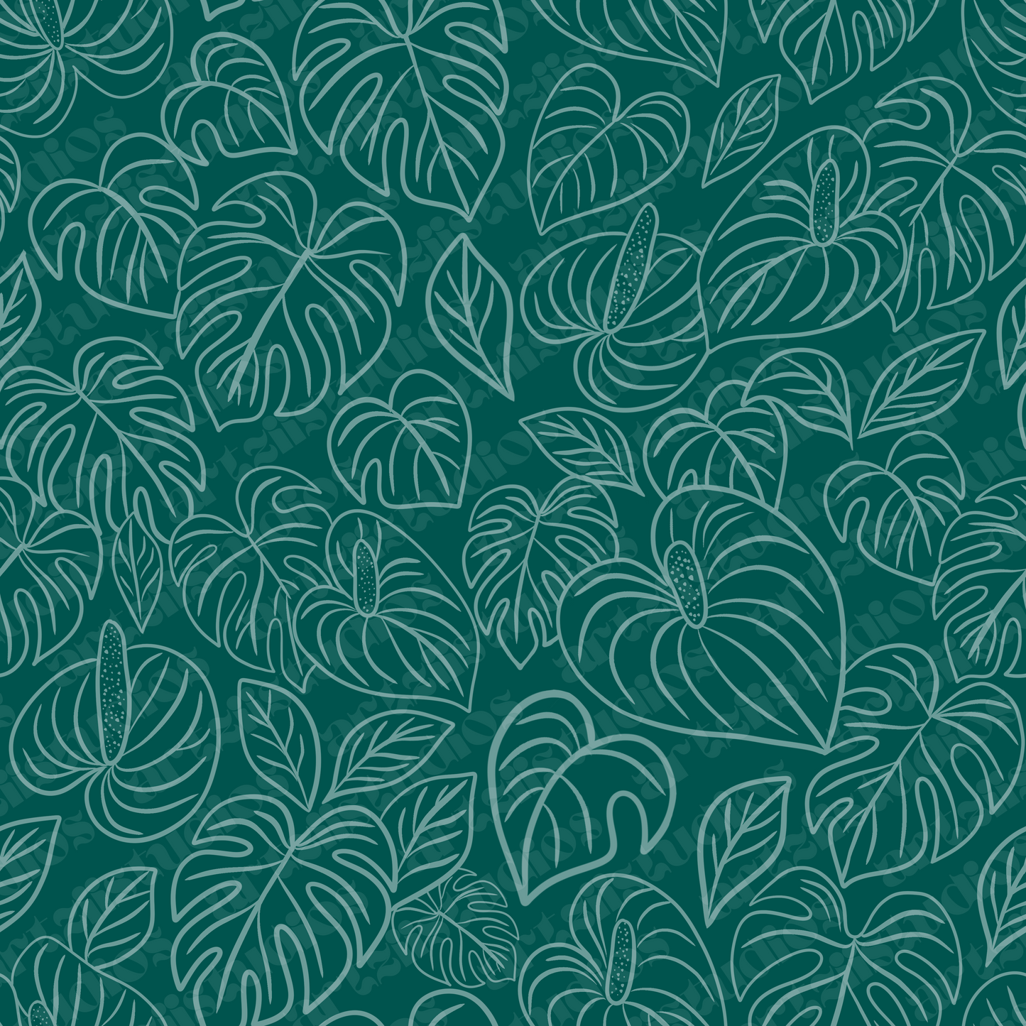 Monsterra Line Art Repeat Surface Pattern