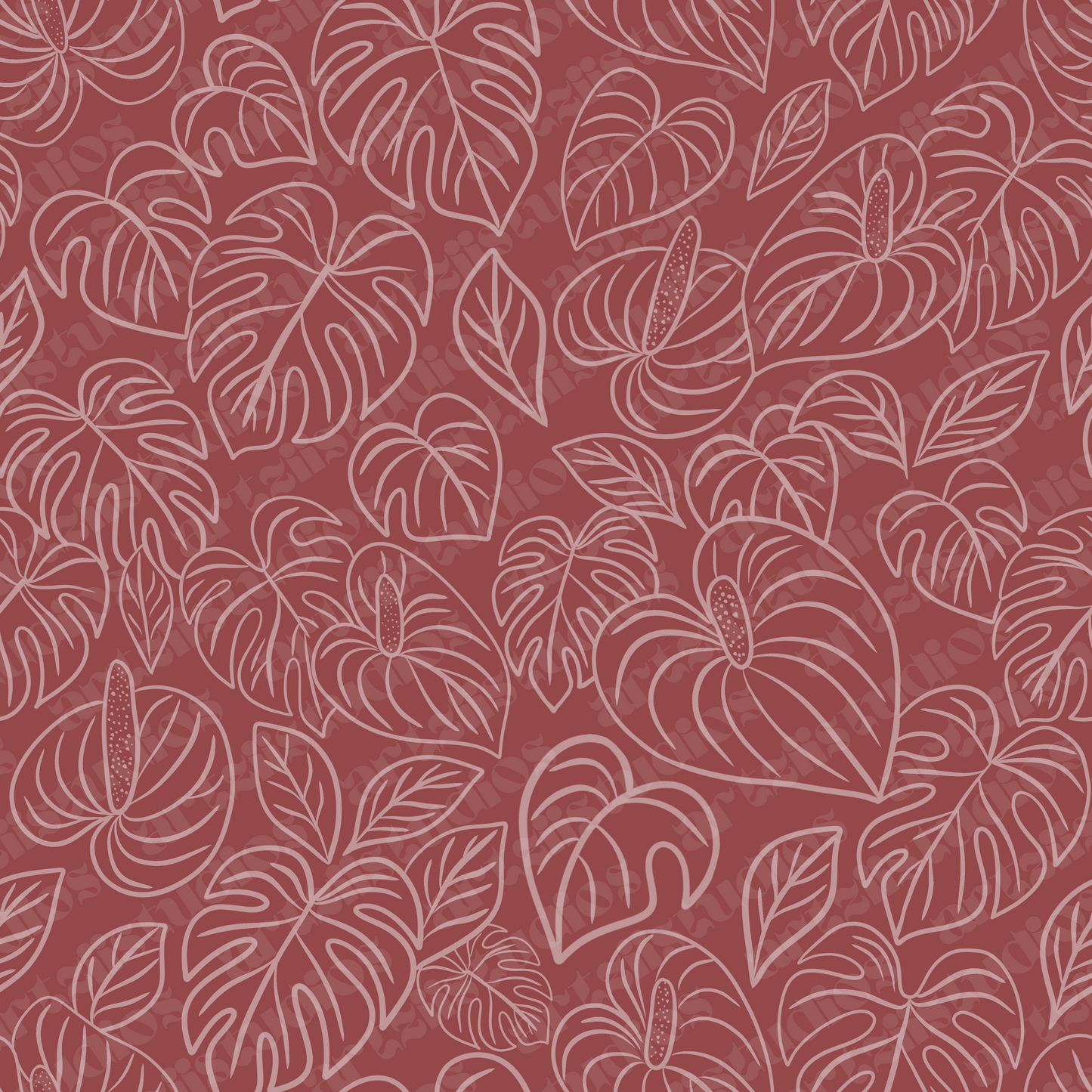 Monsterra Line Art Repeat Surface Pattern