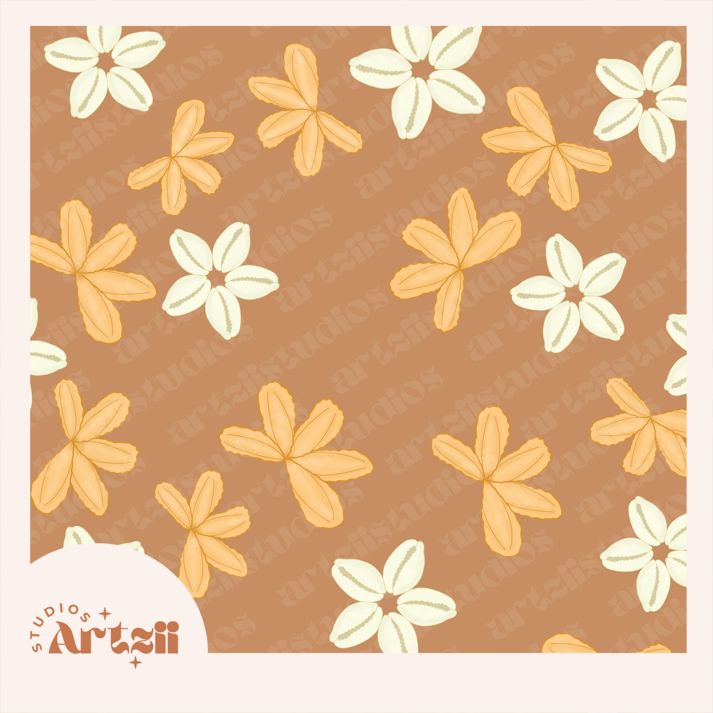 Naupaka Cowrie Blooms Repeat Surface Pattern