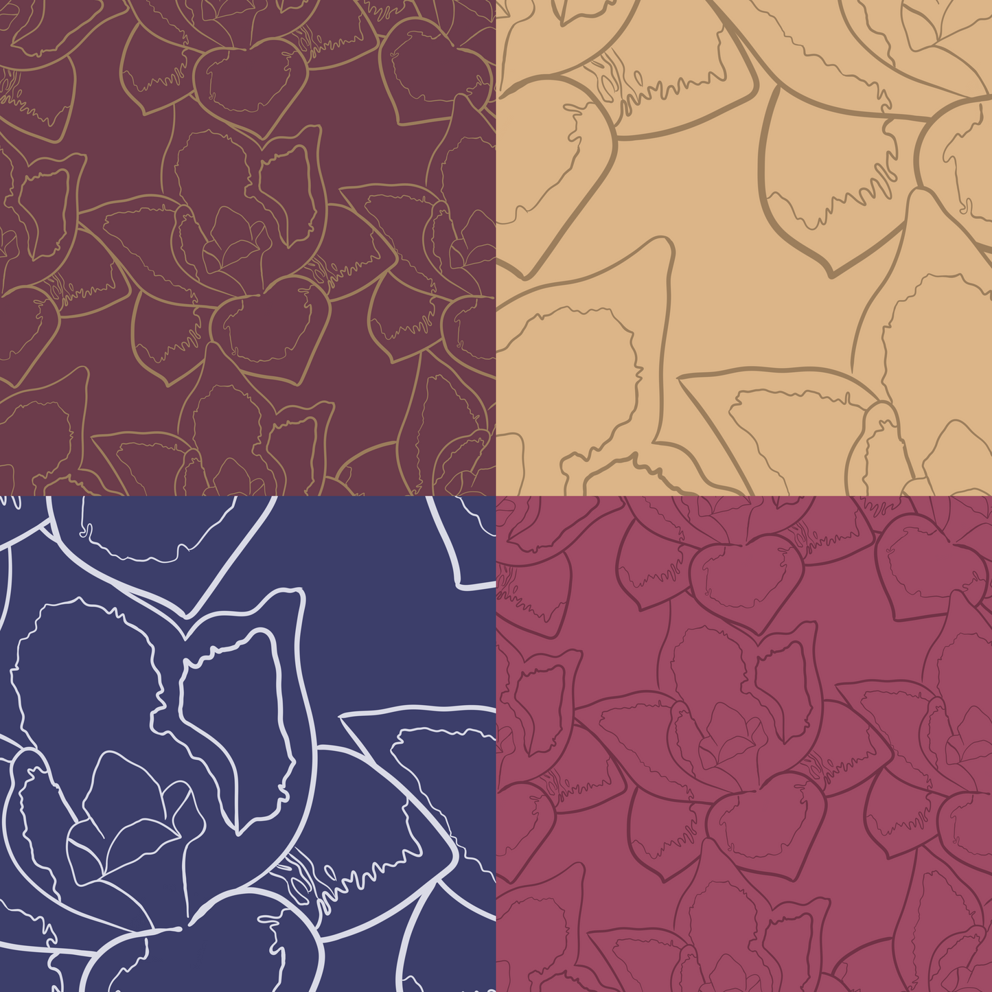 Orchid Lineart Repeat Surface Pattern