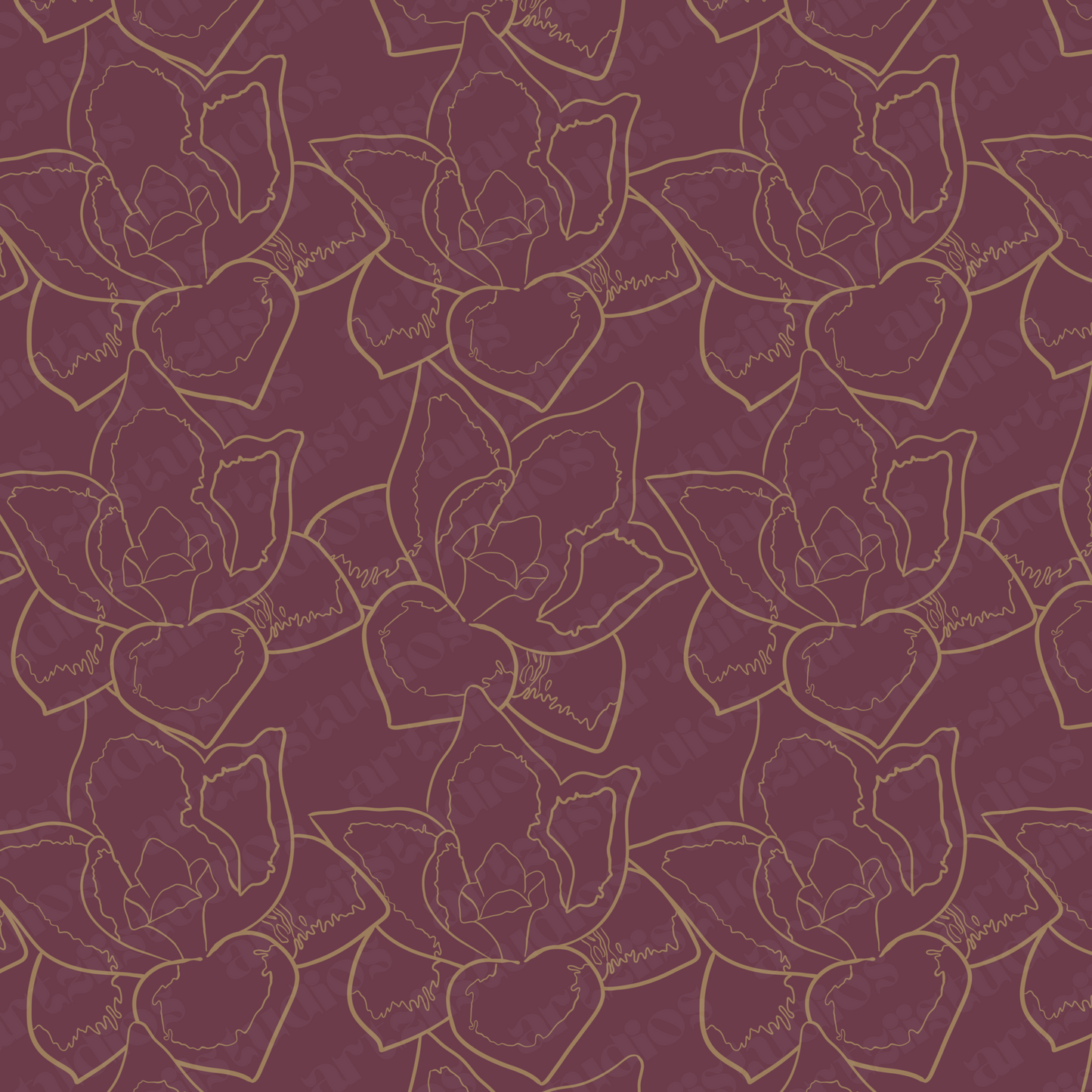 Orchid Lineart Repeat Surface Pattern