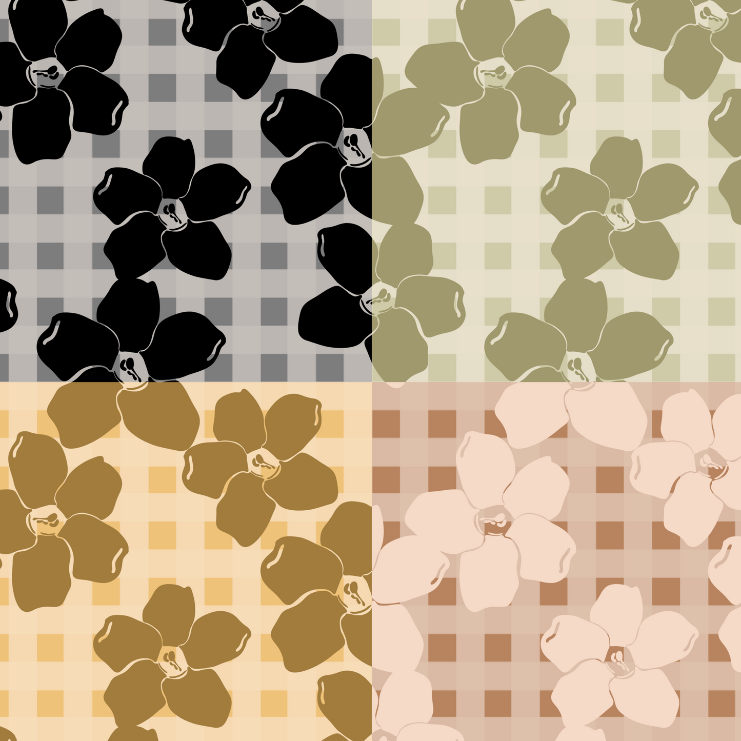 Gingham Puakenikeni Plumeria Surface Pattern