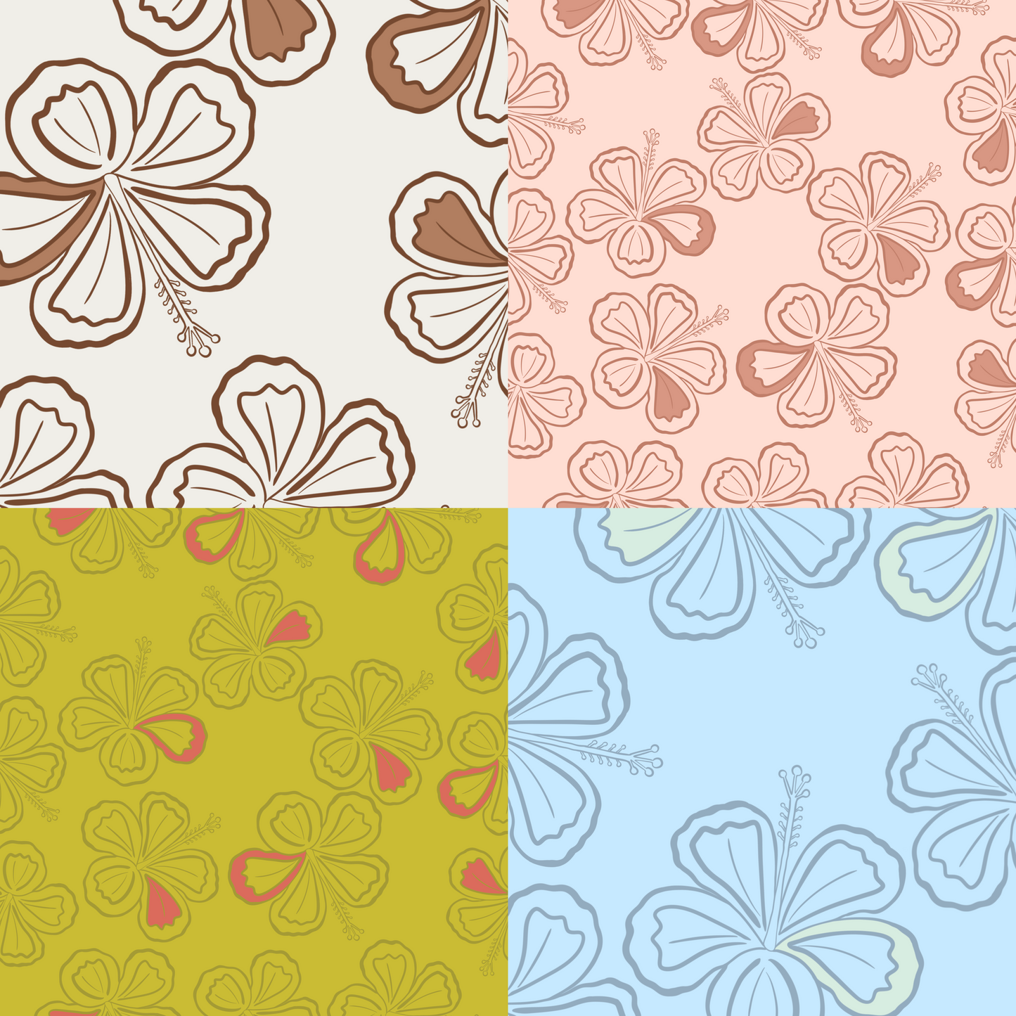 Retro Hibiscus Repeat Surface Pattern