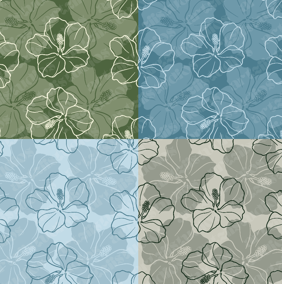 Tiare, Plumeria, Gardenia, Heliconia, and Hibiscus Surface Pattern for Kailanaho
