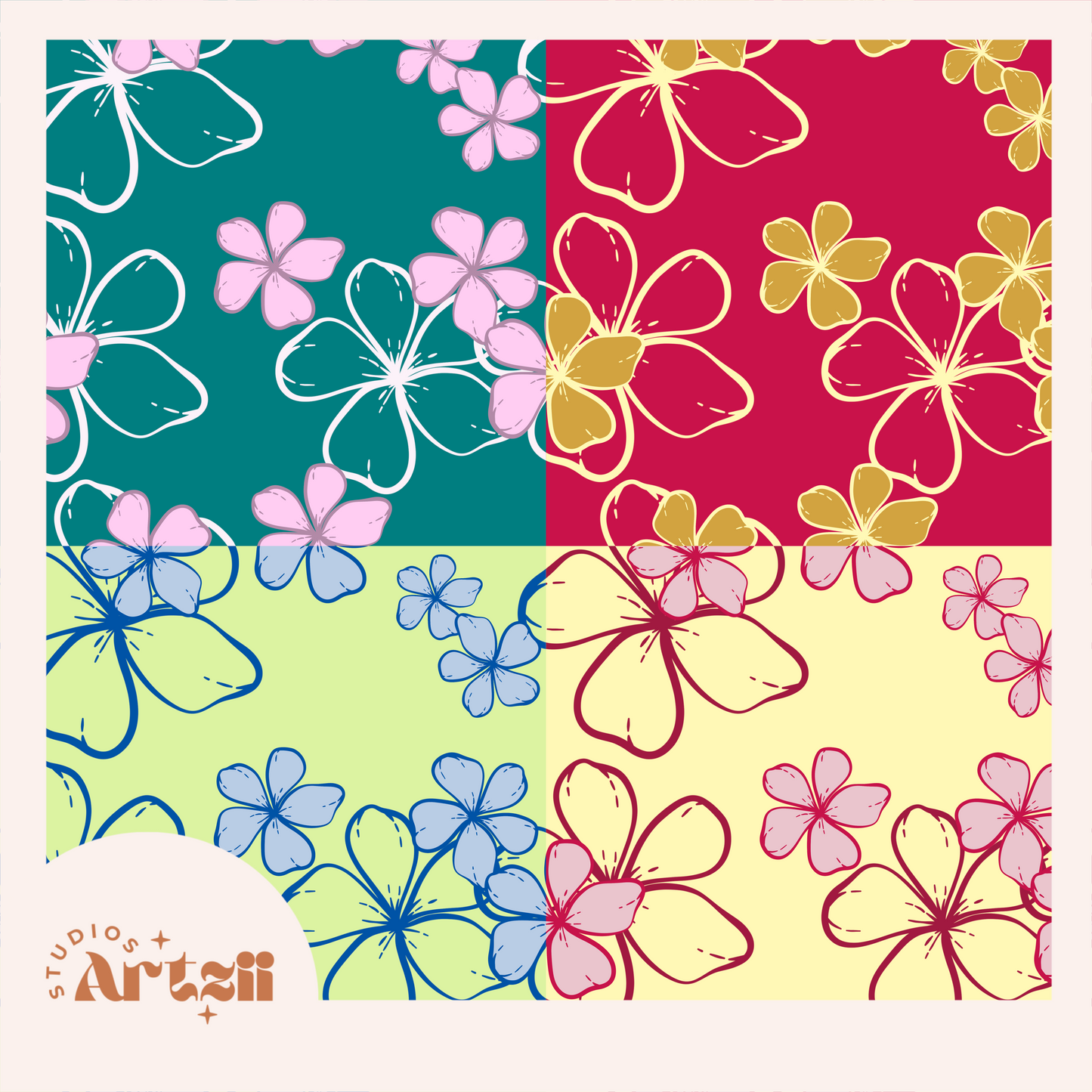 Summer Plumeria Repeat Surface Pattern #102