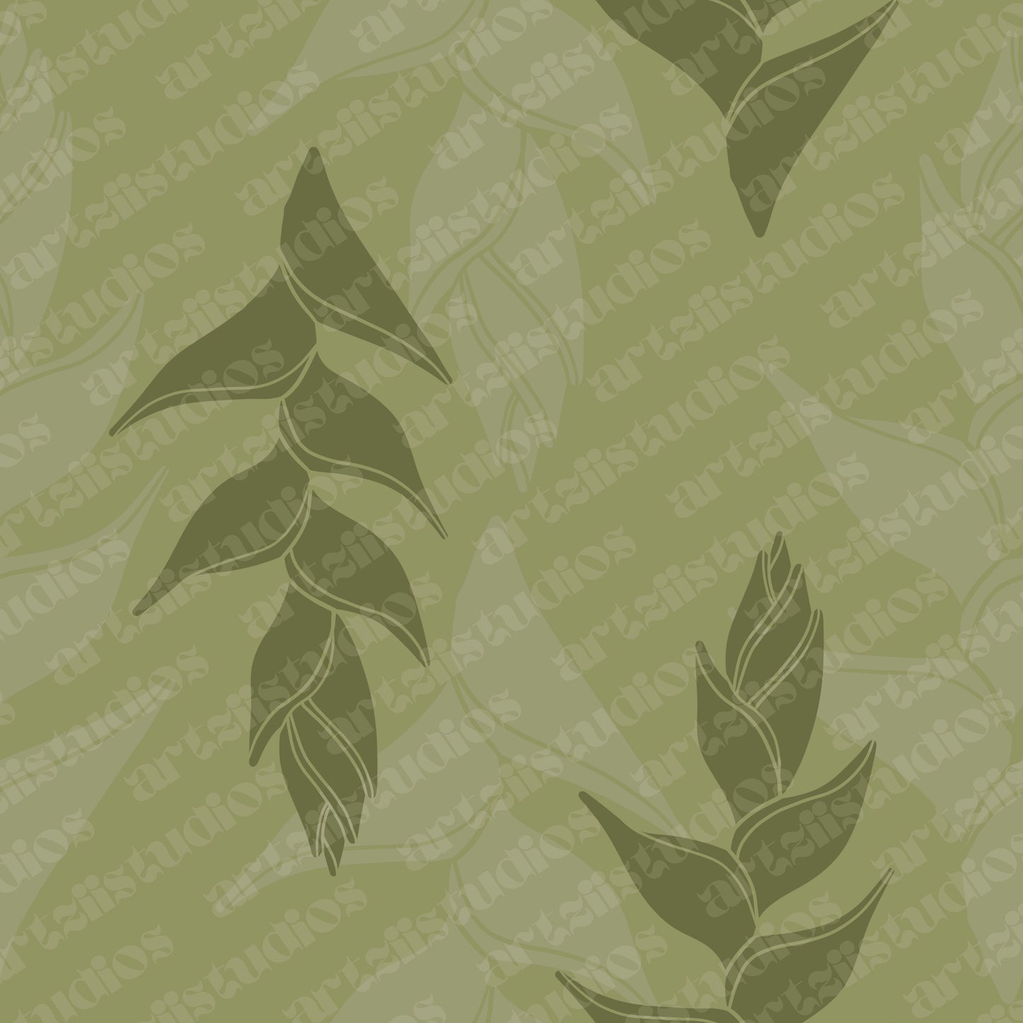 Tiare, Plumeria, Gardenia, Heliconia, and Hibiscus Surface Pattern for Kailanaho