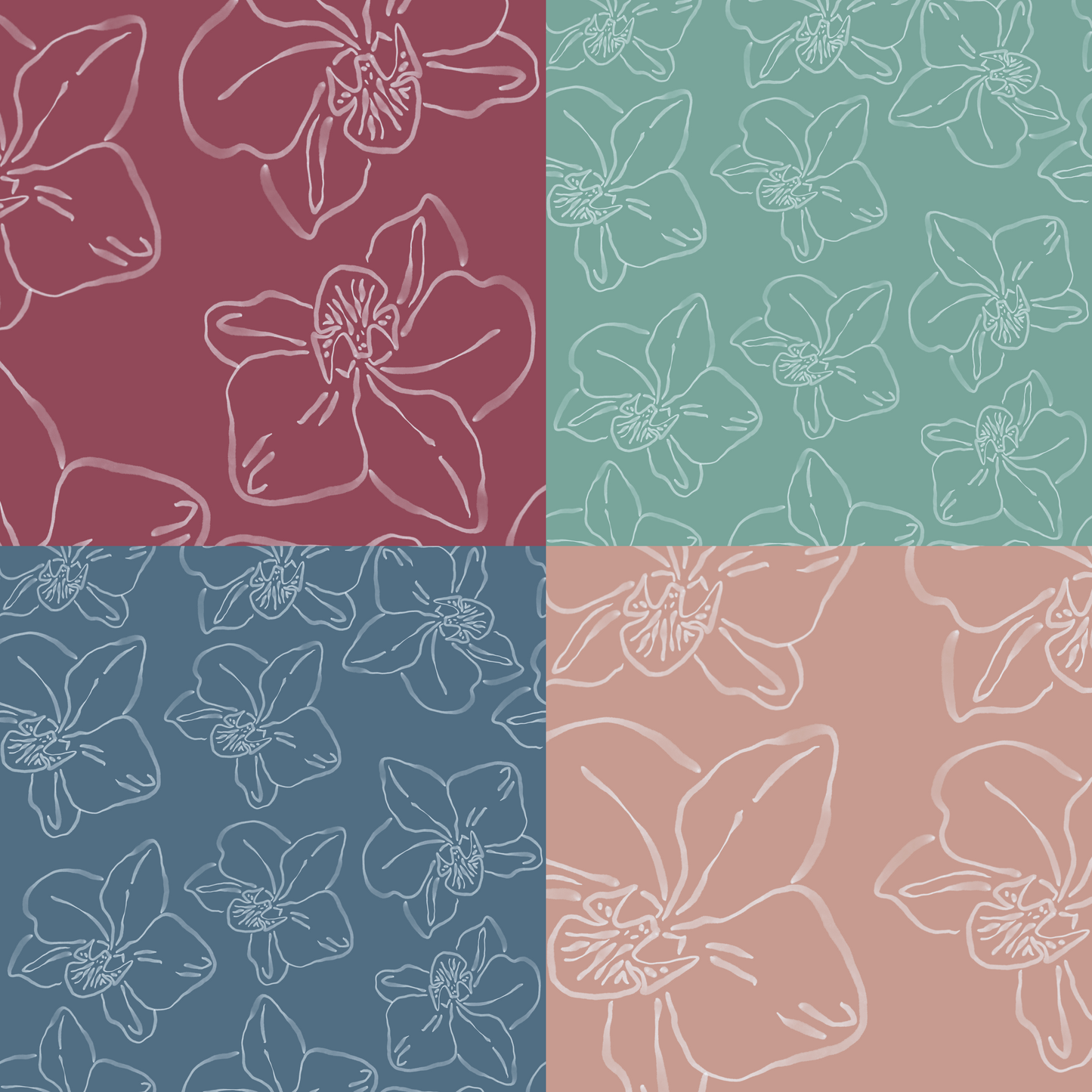 Water Sketch Orchid Repeat Surface Pattern