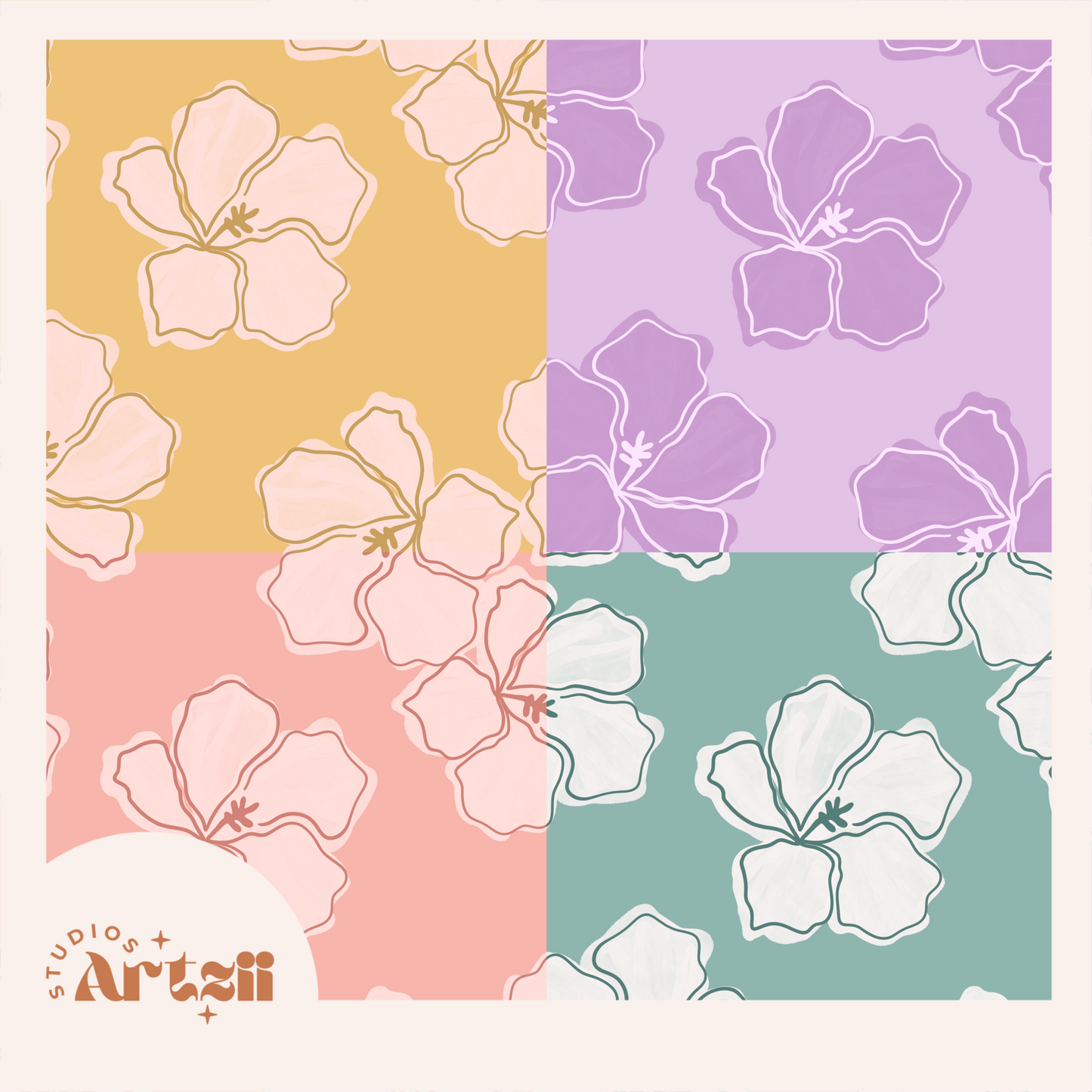Watercolor Hibiscus Repeat Surface Pattern #78