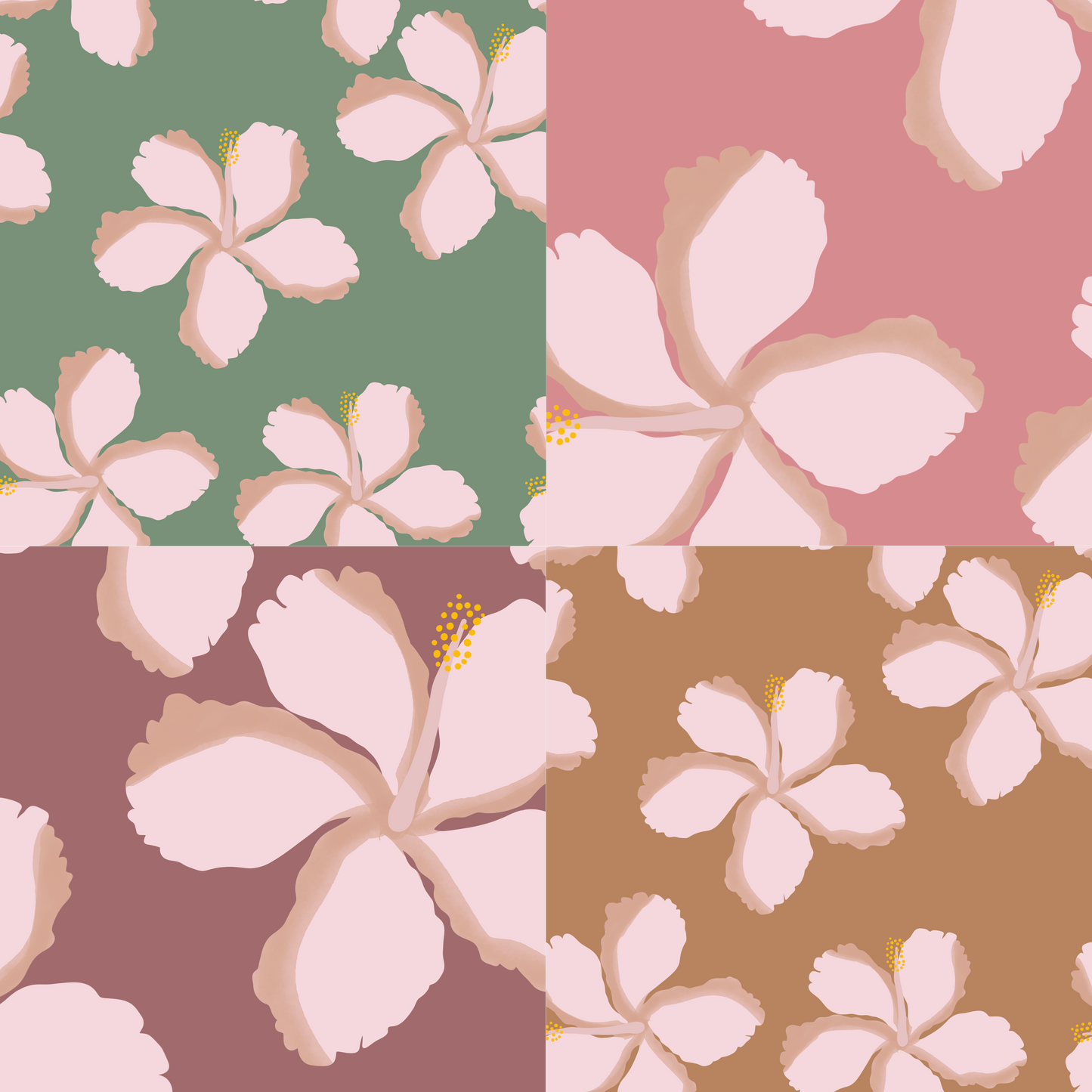 Watercolor Hibiscus Repeat Surface Pattern