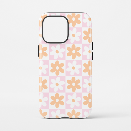 Checkered Daisy Phone Case-Pink
